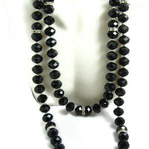 VTG JNY Black Faceted Rhinestone Bead Necklace